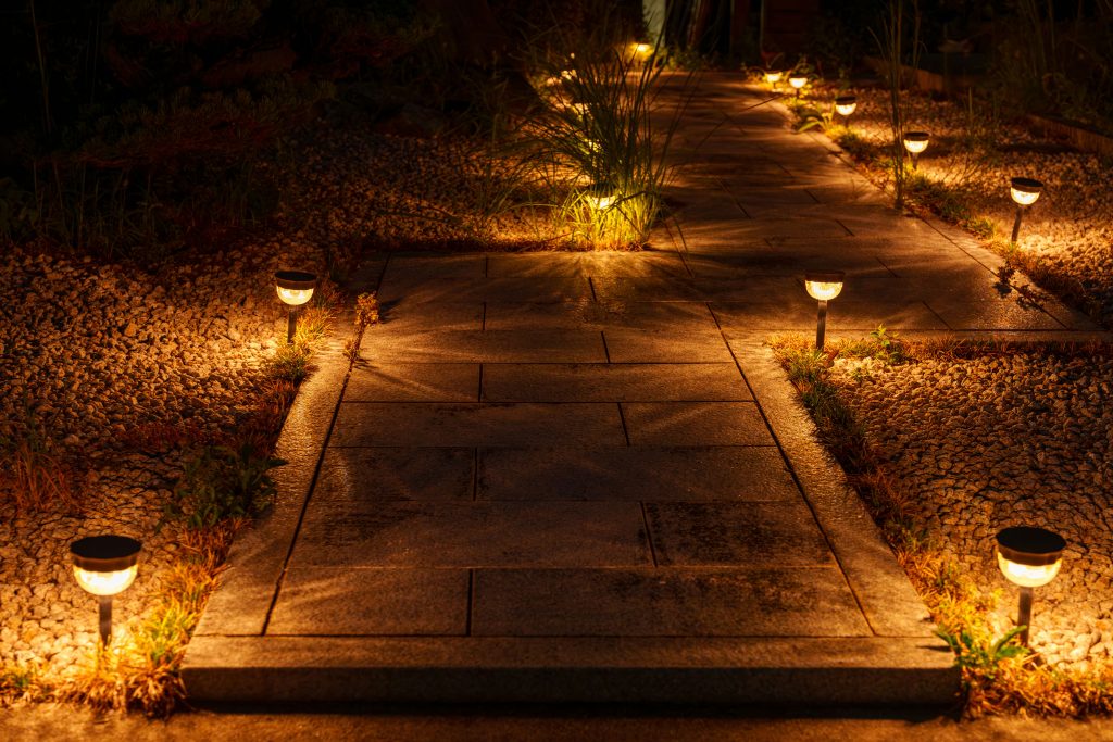Backyard Pathway Landscape Lighting by Earth &amp; Stone Landscapes for Tahoe and surrounding areas