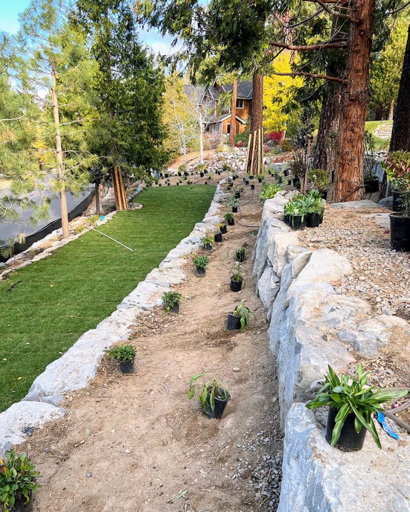 Planting with Lawn and Natural Rock by Earth &amp; Stone Landscapes
